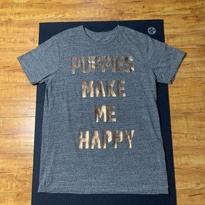 PUPPIES MAKE ME HAPPY Gray Signature Rose Gold Tee
